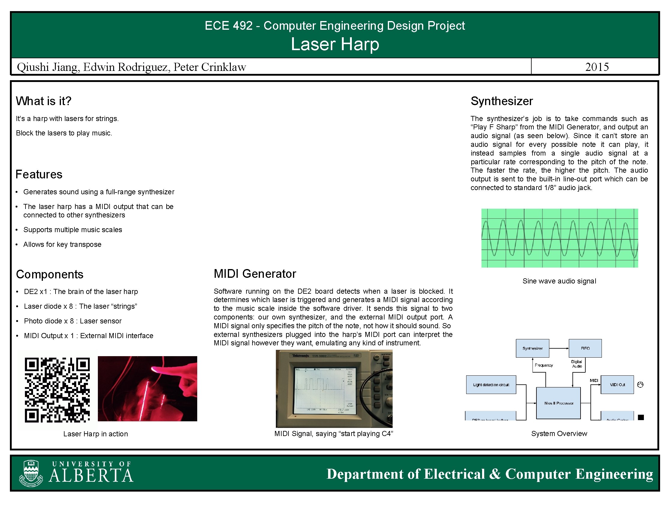 ECE 492 - Computer Engineering Design Project Laser Harp Qiushi Jiang, Edwin Rodriguez, Peter ECE 492 - Computer Engineering Design Project Laser Harp Qiushi Jiang, Edwin Rodriguez, Peter