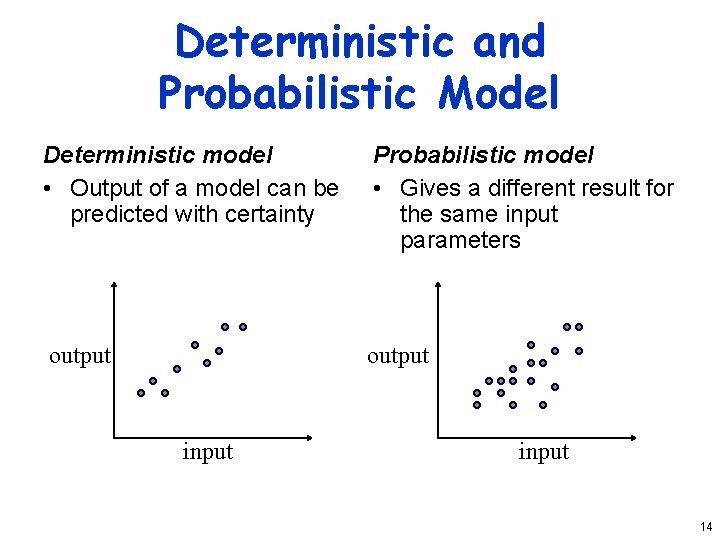 Deterministic and Probabilistic Model Deterministic model • Output of a model can be predicted