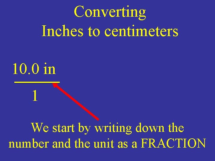 Converting Inches to centimeters 10. 0 in 1 We start by writing down the