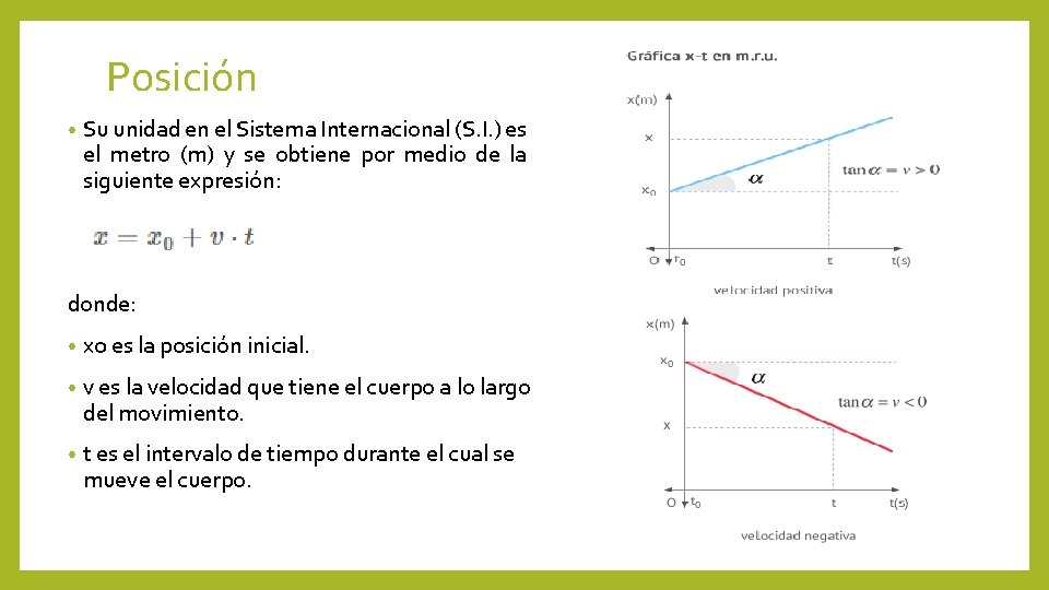 Posición • Su unidad en el Sistema Internacional (S. I. ) es el metro