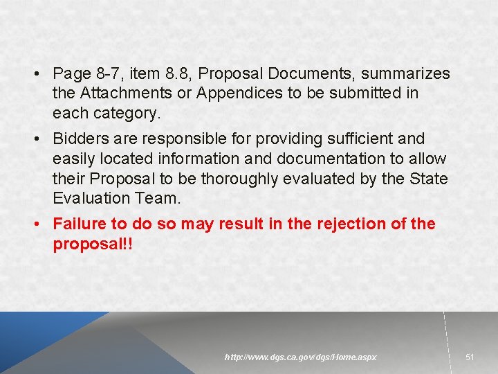  • Page 8 -7, item 8. 8, Proposal Documents, summarizes the Attachments or