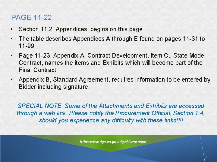 PAGE 11 -22 • Section 11. 2, Appendices, begins on this page • The