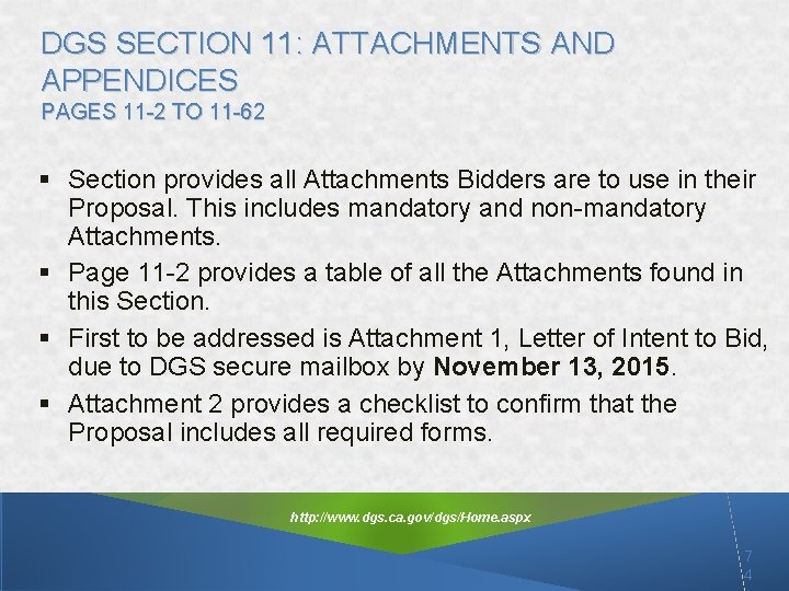 DGS SECTION 11: ATTACHMENTS AND APPENDICES PAGES 11 -2 TO 11 -62 § Section