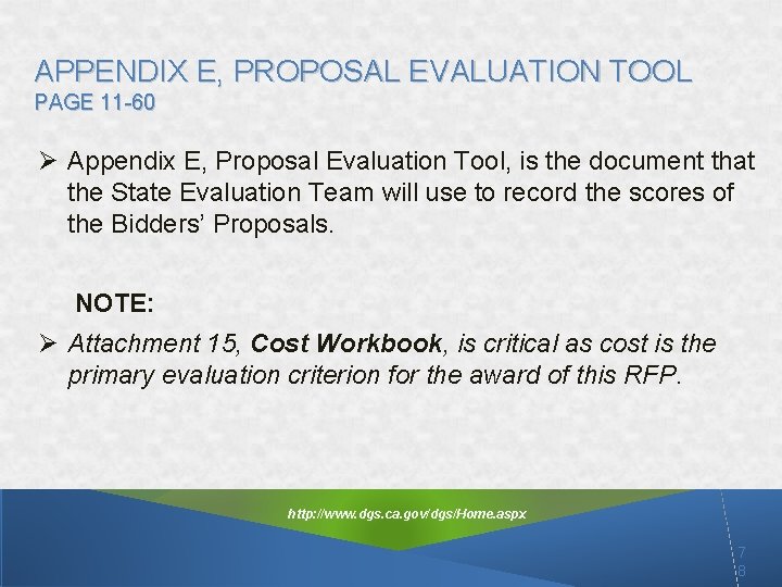 APPENDIX E, PROPOSAL EVALUATION TOOL PAGE 11 -60 Ø Appendix E, Proposal Evaluation Tool,