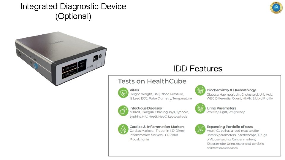 Integrated Diagnostic Device (Optional) IDD Features 