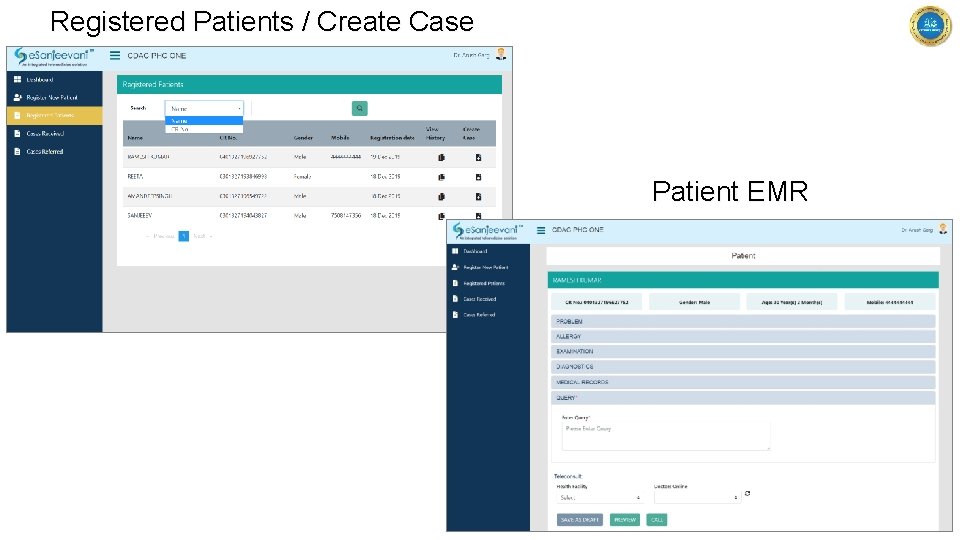 Registered Patients / Create Case Patient EMR 