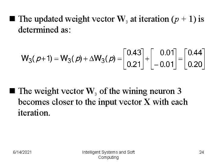 n The updated weight vector W 3 at iteration (p + 1) is determined