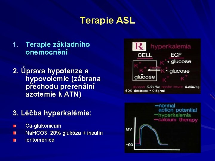 Terapie ASL 1. Terapie základního onemocnění 2. Úprava hypotenze a hypovolemie (zábrana přechodu prerenální