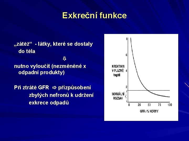 Exkreční funkce „zátěž“ - látky, které se dostaly do těla nutno vyloučit (nezměněné x