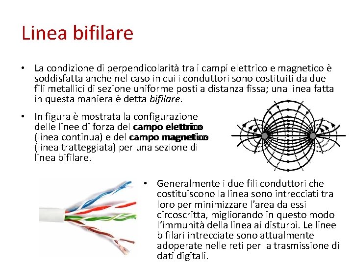 Linea bifilare • La condizione di perpendicolarità tra i campi elettrico e magnetico è