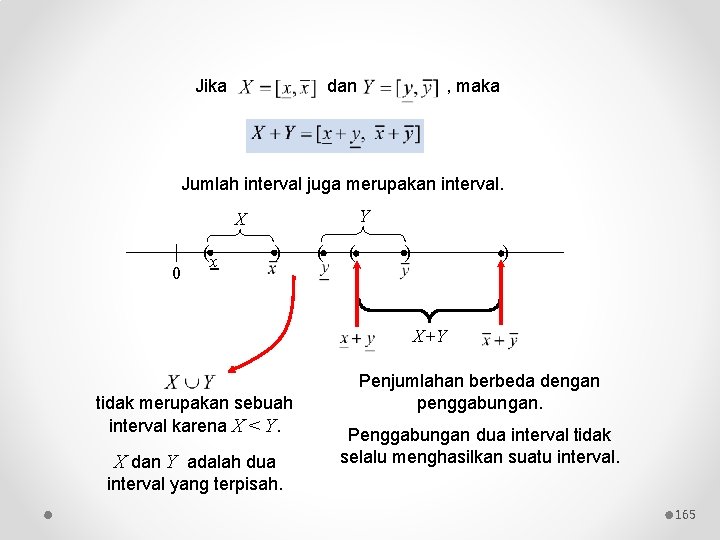 Jika dan , maka Jumlah interval juga merupakan interval. Y X ( 0 x