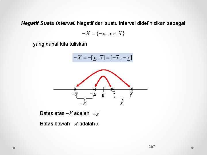 Negatif Suatu Interval. Negatif dari suatu interval didefinisikan sebagai yang dapat kita tuliskan (