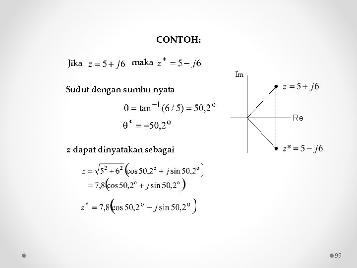 CONTOH: Jika maka Im Sudut dengan sumbu nyata Re z dapat dinyatakan sebagai 99