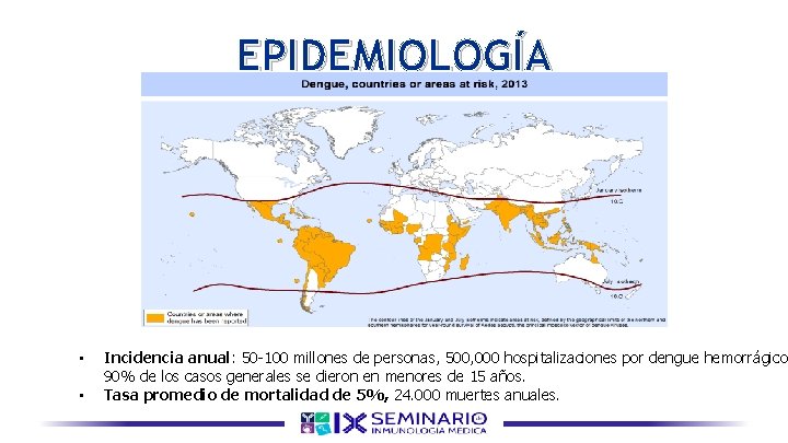 EPIDEMIOLOGÍA • • Incidencia anual: 50 -100 millones de personas, 500, 000 hospitalizaciones por