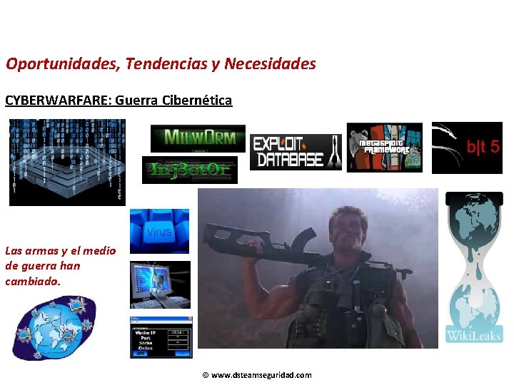 Oportunidades, Tendencias y Necesidades CYBERWARFARE: Guerra Cibernética Las armas y el medio de guerra Oportunidades, Tendencias y Necesidades CYBERWARFARE: Guerra Cibernética Las armas y el medio de guerra