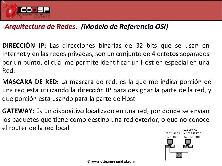 -Arquitectura de Redes. (Modelo de Referencia OSI) DIRECCIÓN IP: Las direcciones binarias de 32 -Arquitectura de Redes. (Modelo de Referencia OSI) DIRECCIÓN IP: Las direcciones binarias de 32