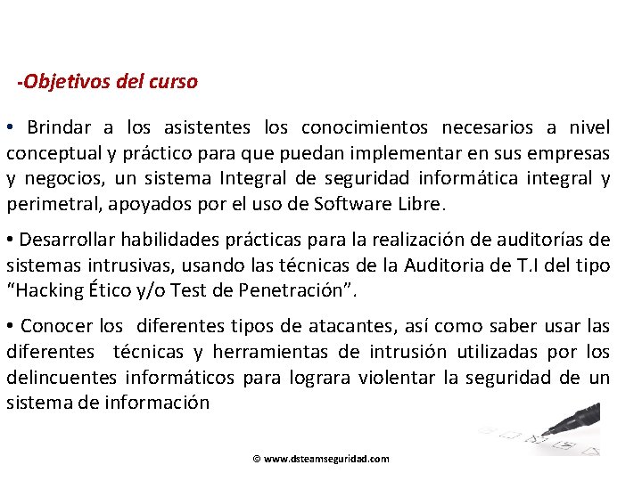 -Objetivos del curso • Brindar a los asistentes los conocimientos necesarios a nivel conceptual -Objetivos del curso • Brindar a los asistentes los conocimientos necesarios a nivel conceptual