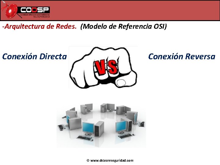 -Arquitectura de Redes. (Modelo de Referencia OSI) Conexión Directa Conexión Reversa © www. dsteamseguridad. -Arquitectura de Redes. (Modelo de Referencia OSI) Conexión Directa Conexión Reversa © www. dsteamseguridad.