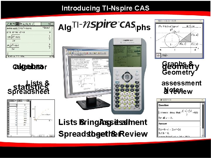 Introducing TI-Nspire CAS Algebra Graphs & Geometry algebra Calculator Graphs & geometry Geometry Lists