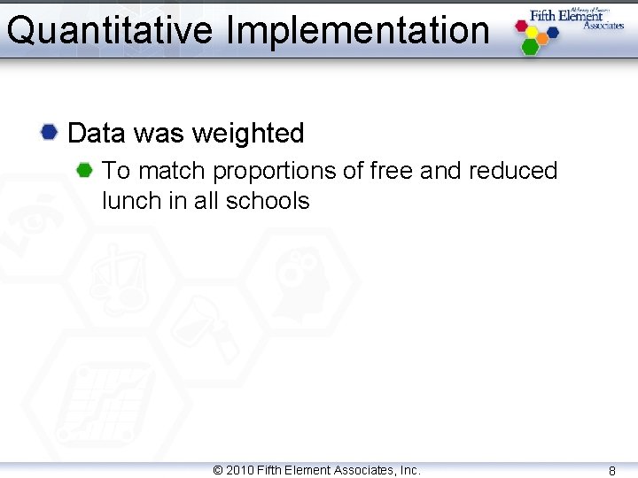 Quantitative Implementation Data was weighted To match proportions of free and reduced lunch in