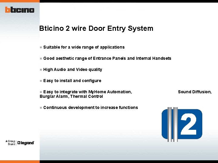 Bticino 2 wire Door Entry System n Suitable for a wide range of applications