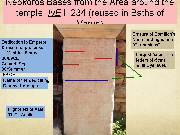 Neokoros Bases from the Area around the temple: Iv. E II 234 (reused in