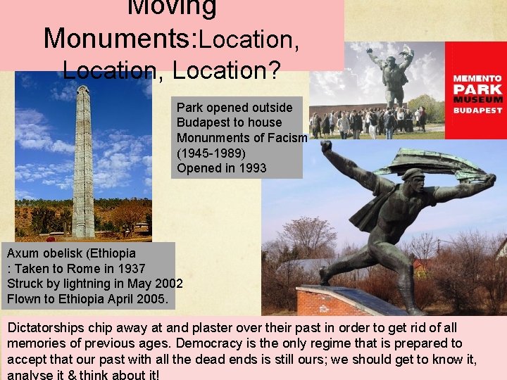 Moving Monuments: Location, Location? Park opened outside Budapest to house Monunments of Facism (1945