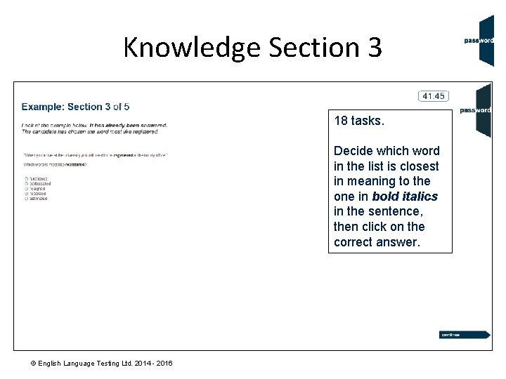 Knowledge Section 3 18 tasks. Decide which word in the list is closest in Knowledge Section 3 18 tasks. Decide which word in the list is closest in