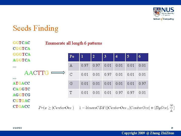 Seeds Finding GGTCAC CGGTCA GGGTCA AGGTCA … Enumerate all length 6 patterns AACTTG …