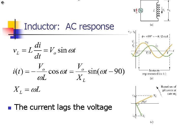 Inductor: AC response n The current lags the voltage 