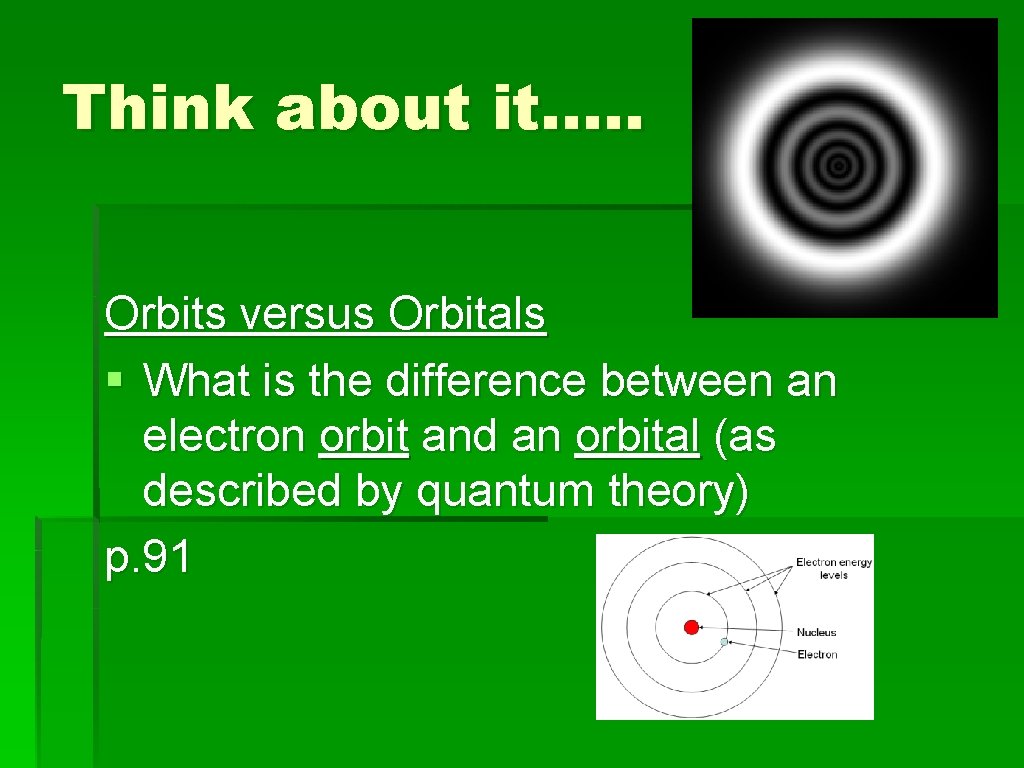 Think about it…. . Orbits versus Orbitals § What is the difference between an
