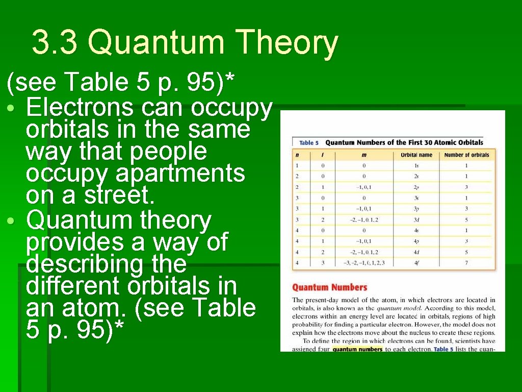 3. 3 Quantum Theory (see Table 5 p. 95)* • Electrons can occupy orbitals
