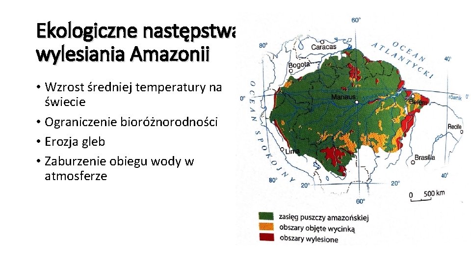 Ekologiczne następstwa wylesiania Amazonii • Wzrost średniej temperatury na świecie • Ograniczenie bioróżnorodności •