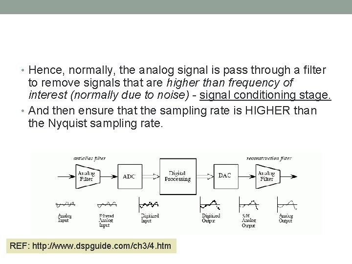  • Hence, normally, the analog signal is pass through a filter to remove