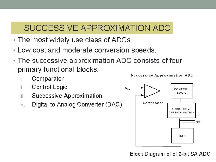 SUCCESSIVE APPROXIMATION ADC • The most widely use class of ADCs. • Low cost
