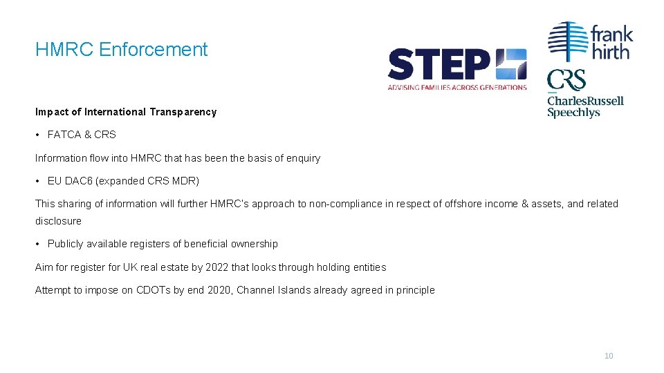 HMRC Enforcement Impact of International Transparency • FATCA & CRS Information flow into HMRC