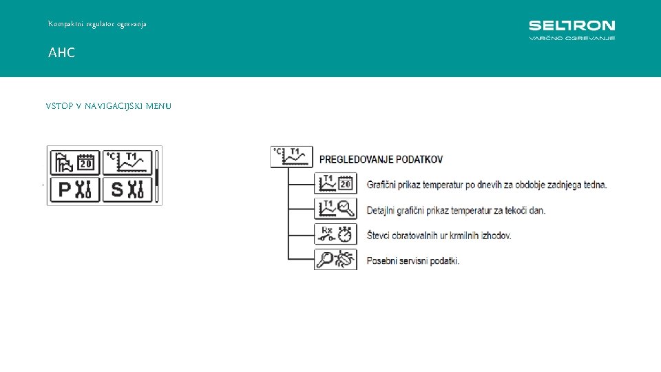 Kompaktni regulator ogrevanja AHC VSTOP V NAVIGACIJSKI MENU Regulacija konstantne temperature ACC 30 -40