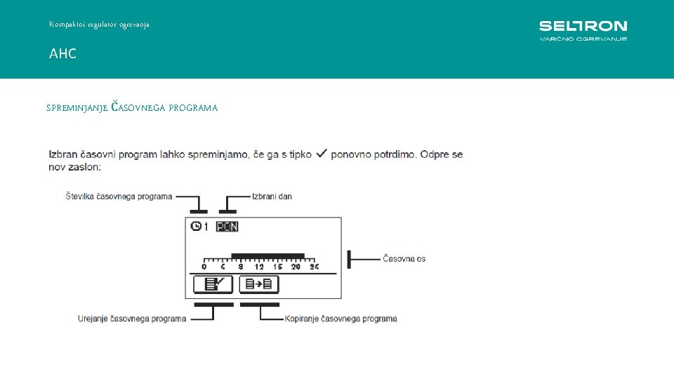 Kompaktni regulator ogrevanja AHC SPREMINJANJE ČASOVNEGA PROGRAMA Regulacija konstantne temperature ACC 30 -40 