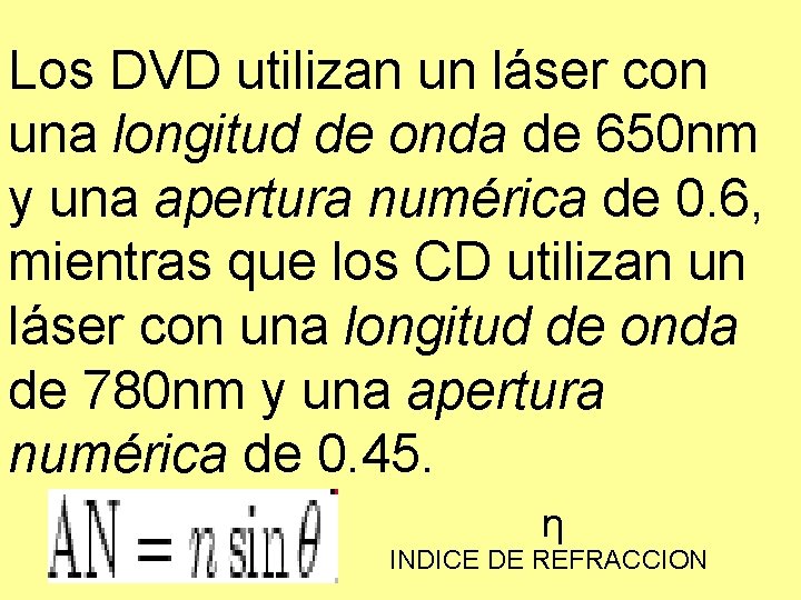 Los DVD utilizan un láser con una longitud de onda de 650 nm y