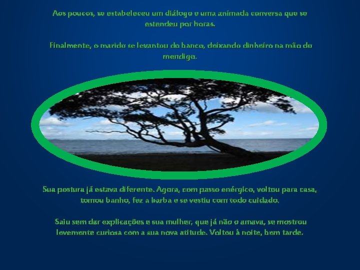 Aos poucos, se estabeleceu um diálogo e uma animada conversa que se estendeu por Aos poucos, se estabeleceu um diálogo e uma animada conversa que se estendeu por