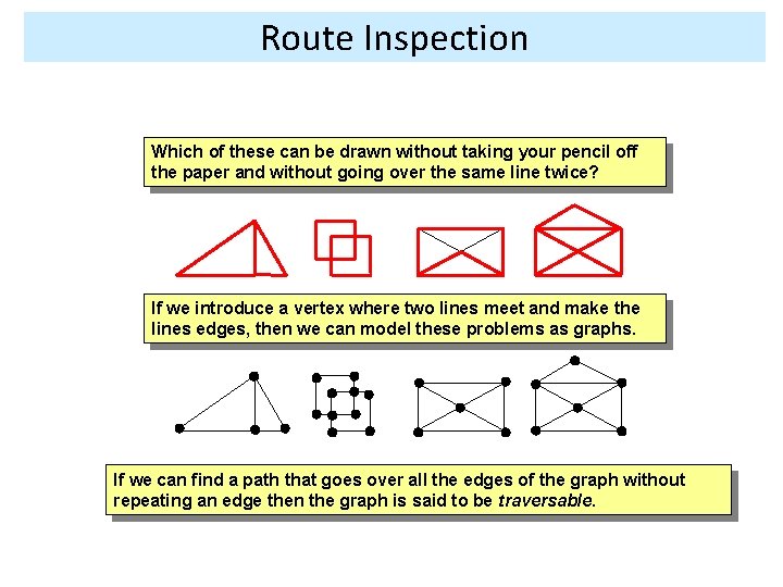 Route Inspection Which of these can be drawn without taking your pencil off the