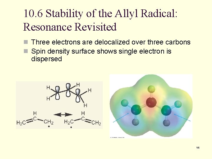 10. 6 Stability of the Allyl Radical: Resonance Revisited n Three electrons are delocalized 10. 6 Stability of the Allyl Radical: Resonance Revisited n Three electrons are delocalized