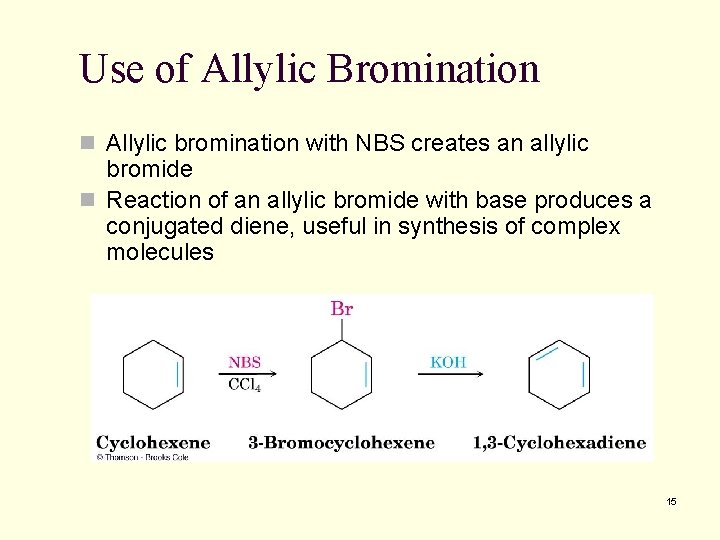 Use of Allylic Bromination n Allylic bromination with NBS creates an allylic bromide n Use of Allylic Bromination n Allylic bromination with NBS creates an allylic bromide n