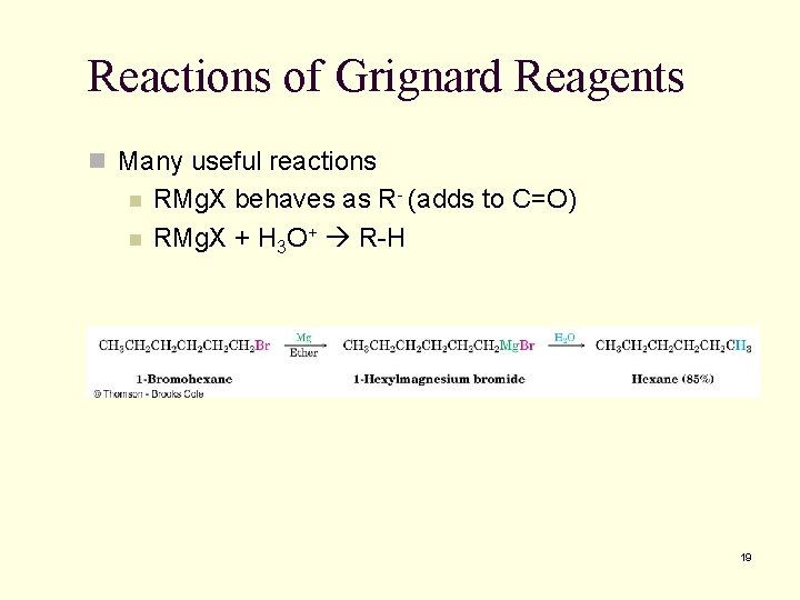Reactions of Grignard Reagents n Many useful reactions n n RMg. X behaves as Reactions of Grignard Reagents n Many useful reactions n n RMg. X behaves as