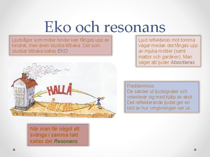 Eko och resonans Ljudvågor som möter hinder kan fångas upp av hindret, men även