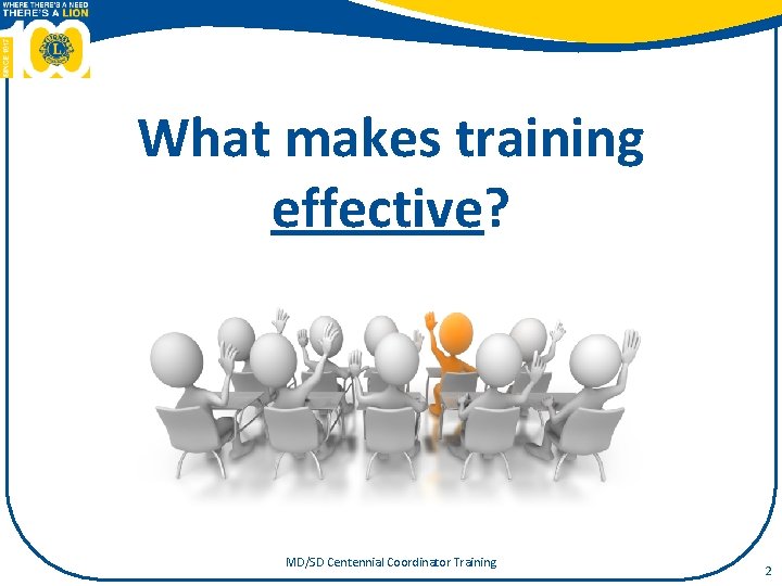 What makes training effective? MD/SD Centennial Coordinator Training 2 