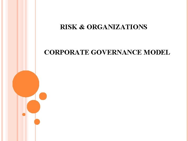RISK & ORGANIZATIONS CORPORATE GOVERNANCE MODEL 