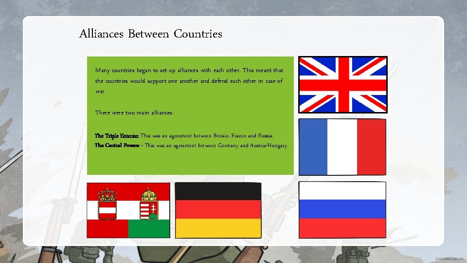 Alliances Between Countries Many countries began to set up alliances with each other. This Alliances Between Countries Many countries began to set up alliances with each other. This