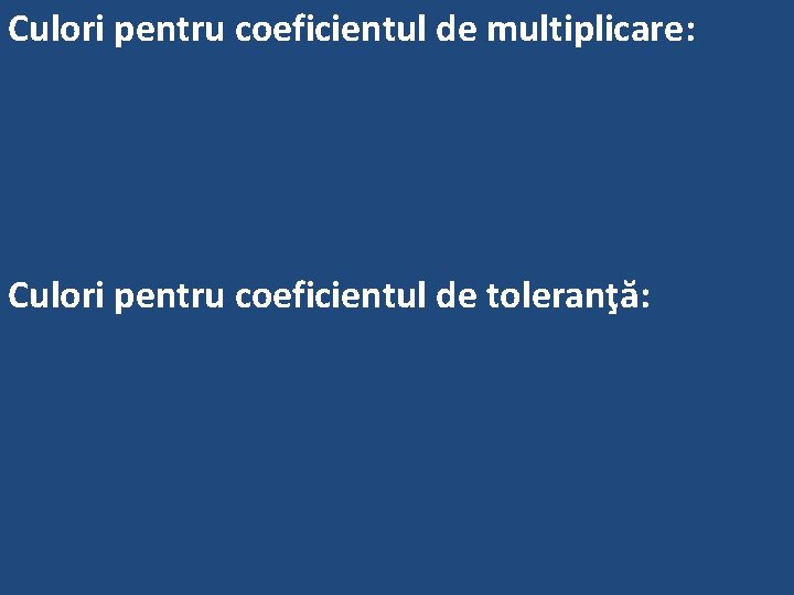 Culori pentru coeficientul de multiplicare: Culori pentru coeficientul de toleranţă: 
