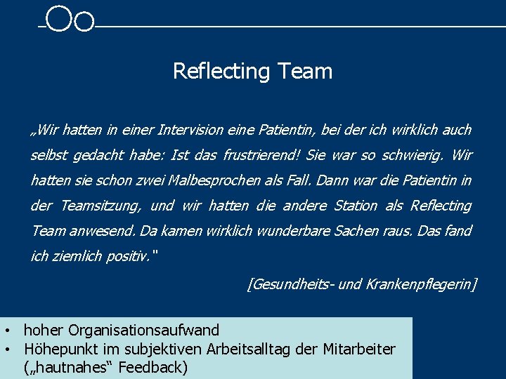 Reflecting Team „Wir hatten in einer Intervision eine Patientin, bei der ich wirklich auch